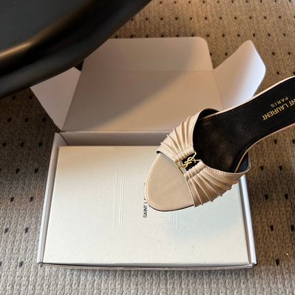 YSL 26S BABYLONE FLAT MULES IN BEIGE LAMBSKIN