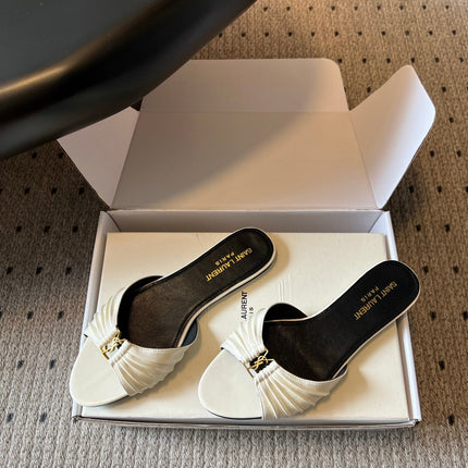 YSL 26S BABYLONE FLAT MULES IN WHITE LAMBSKIN