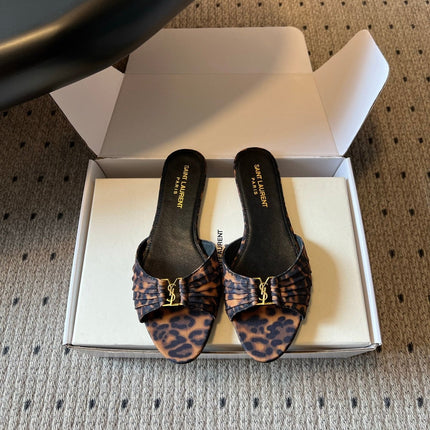 YSL 26S BABYLONE FLAT MULES IN LEOPARD PRINT FABRIC