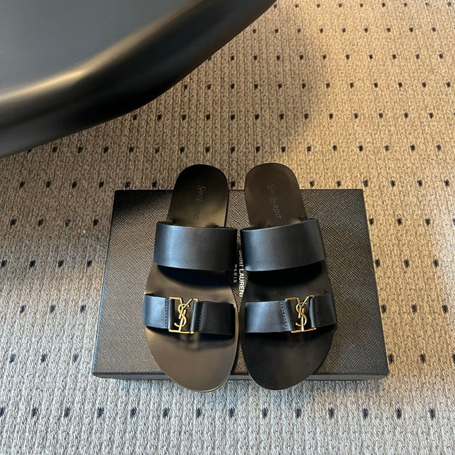 YSL 26S DOUBLE-STRAP SANDALS IN BLACK CALFSKIN