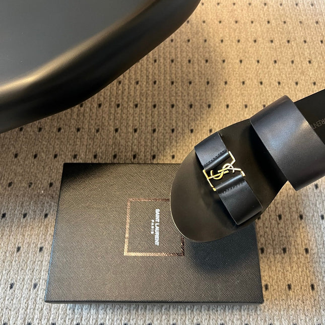YSL 26S DOUBLE-STRAP SANDALS IN BLACK CALFSKIN