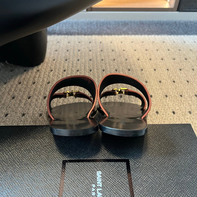 YSL 26S DOUBLE-STRAP SANDALS IN BROWN CALFSKIN