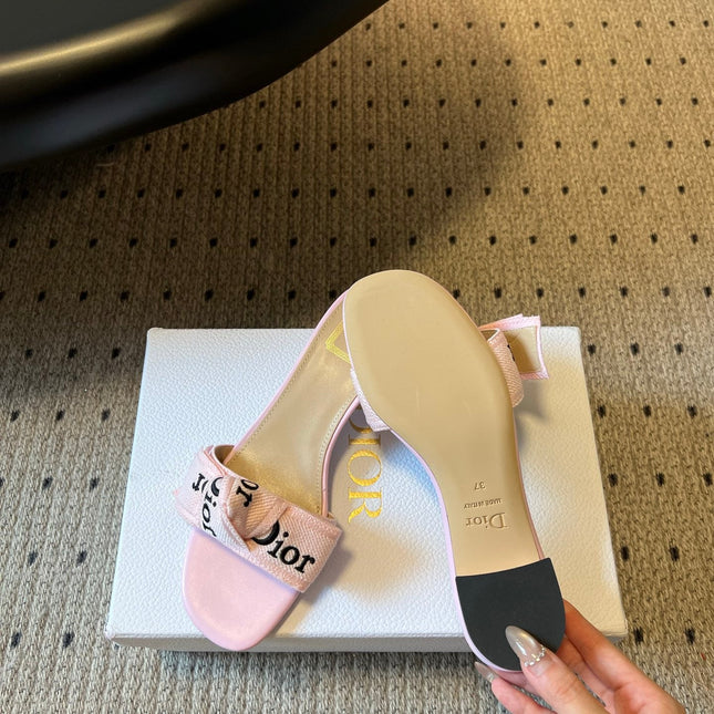 DIOR 26S HIGH-HEEL SANDALS 40 MM IN PINK FABRIC AND LAMBSKIN