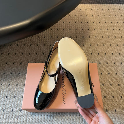 GIANVITO ROSSI 26S MARY JANE HEELS 85 MM IN BLACK PATENT CALFSKIN