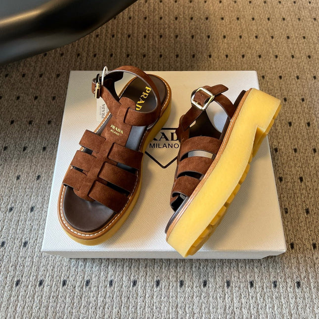 PRADA 26S SANDALS 55MM IN BROWN SUEDE