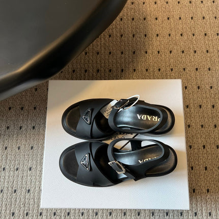 PRADA 26S BLOCK HEEL SANDALS 85MM IN BLACK EVA FOAM