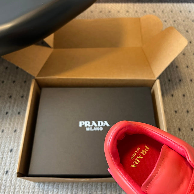 PRADA 26S LACE UP SNEAKERS 40MM IN RED CALFSKIN