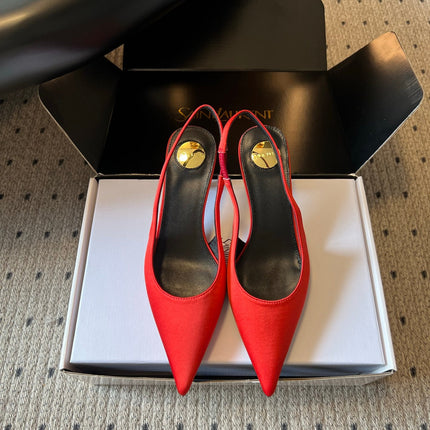 YSL 26S HEELED SLINGBACKS 60 MM IN RED SATIN