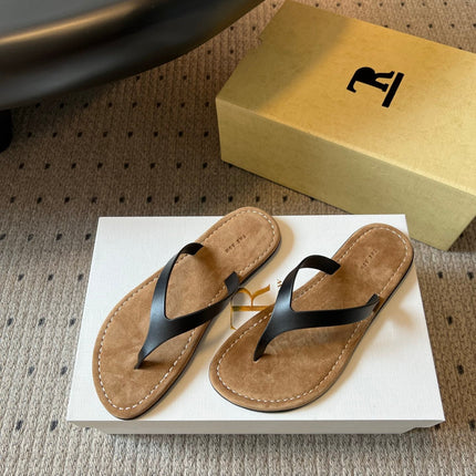 THE ROW 26S THONG SANDALS IN BLACK CALFSKIN AND SUEDE