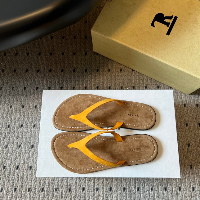 THE ROW 26S THONG SANDALS IN MUSTARD YELLOW SUEDE