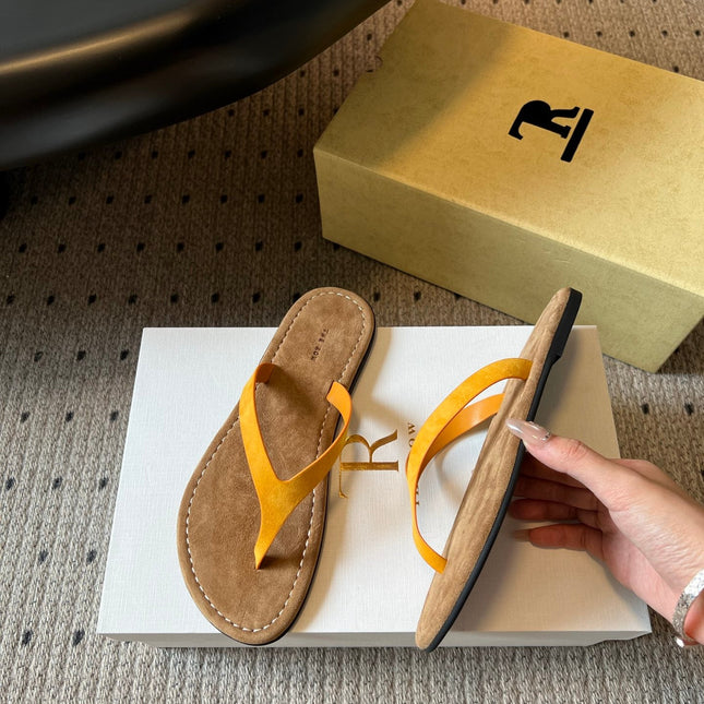 THE ROW 26S THONG SANDALS IN MUSTARD YELLOW SUEDE