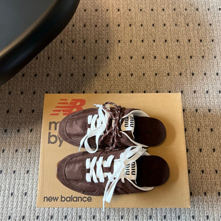 MIUMIU 26S SNEAKER MULES IN DARK BROWN SUEDE MIX FABRIC
