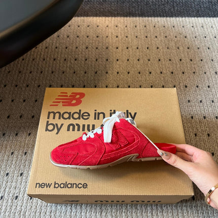 MIUMIU 26S SNEAKER MULES IN RED SUEDE MIX FABRIC