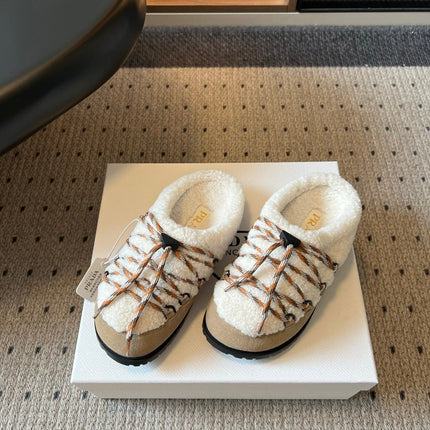 PRADA 26S WOVEN MULES IN IVORY WOOL AND BEIGE SUEDE