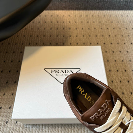 PRADA 26S PLATFORM SNEAKERS IN DARK BROWN FABRIC MIX SUEDE