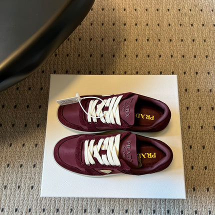 PRADA 26S PLATFORM SNEAKERS IN DARK RED FABRIC MIX SUEDE