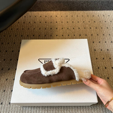PRADA 26S MULES IN CHOCOLATE BROWN SUEDE