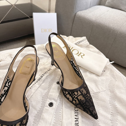DIOR 26S HIGH-HEEL SLINGBACKS 80 MM IN BLACK OBLIQUE EMBROIDERED MESH