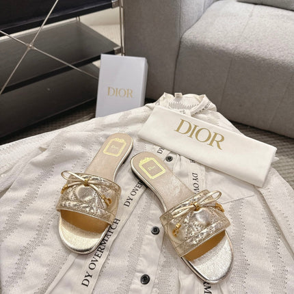 DIOR 26S FLAT MULES IN GOLD QUILTED CALFSKIN GOLD HARDWARE