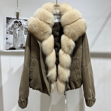 MAXMARA 26S FUR-TRIMMED DENIM JACKET 282