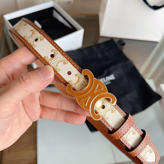 CELINE 26S BELT 25 MM IN BEIGE AND BROWN CALFSKIN 669835