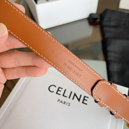 CELINE 26S BELT 25 MM IN BEIGE AND BROWN CALFSKIN 669835