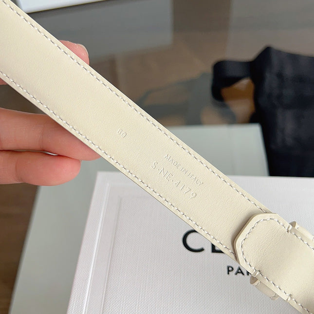CELINE 26S BELT 25 MM IN CREAM WHITE CALFSKIN 669839