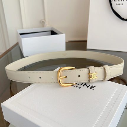 CELINE 26S BELT 25 MM IN CREAM WHITE CALFSKIN 669845