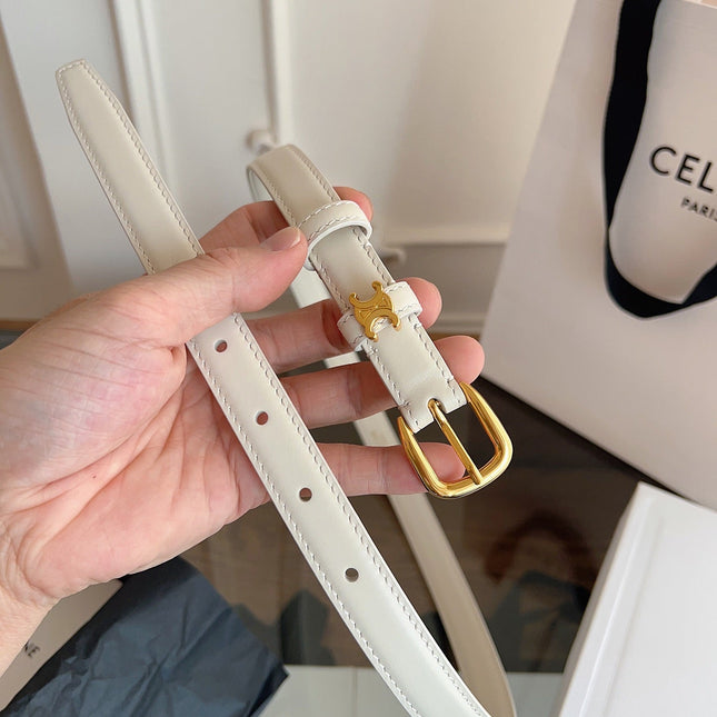 CELINE 26S BELT 18 MM IN CREAM WHITE CALFSKIN 658525