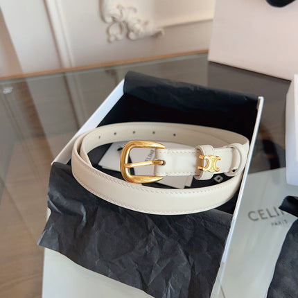 CELINE 26S BELT 18 MM IN CREAM WHITE CALFSKIN 658525