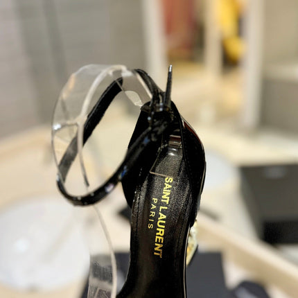 SL OPYUM SANDALS 105 BLACK AND GOLD CALFSKIN