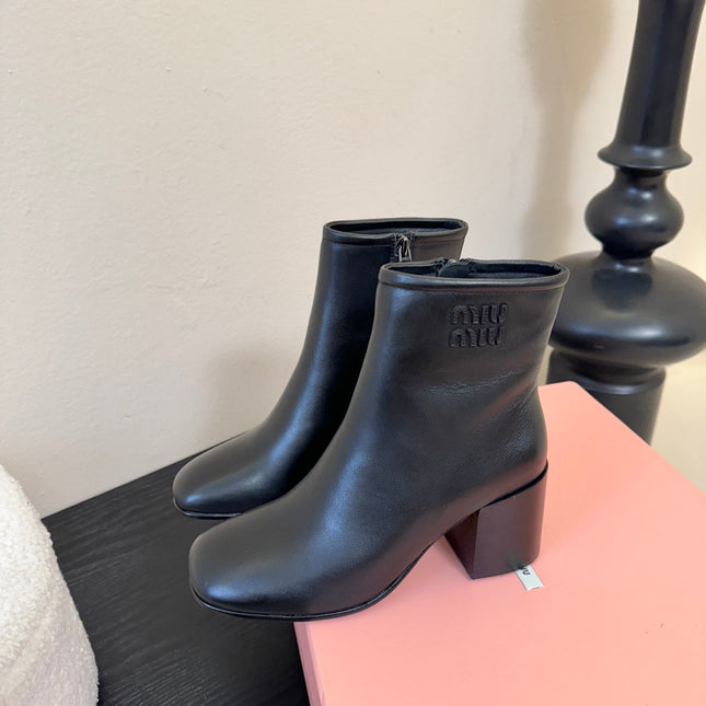 MIUMIU 25S ANKLE BOOTS 65MM IN BLACK CALFSKIN