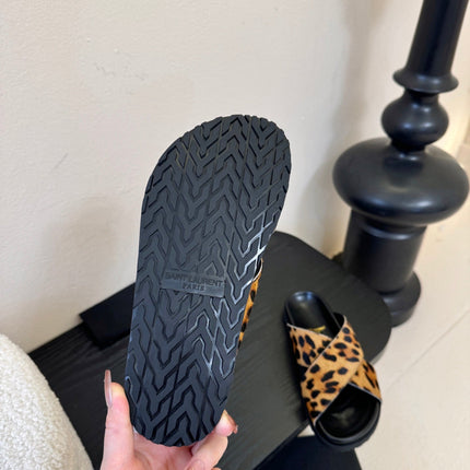 YSL 26S CROSS-STRAP SANDALS IN LEOPARD PRINT CALFSKIN HAIR STYLE 1