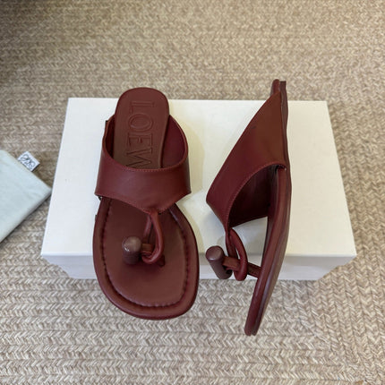 LOEWE 26S TOGGLE FLAT SANDAL IN DARK BROWN CALFSKIN