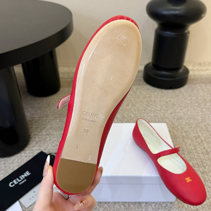 CELINE 26S BALLERINA FLATS IN RED LAMBSKIN