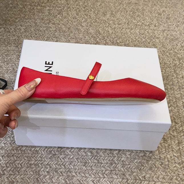 CELINE 26S BALLERINA FLATS IN RED LAMBSKIN