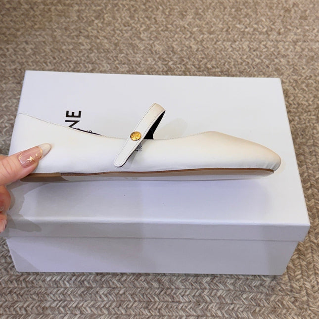 CELINE 26S BALLERINA FLATS IN WHITE LAMBSKIN