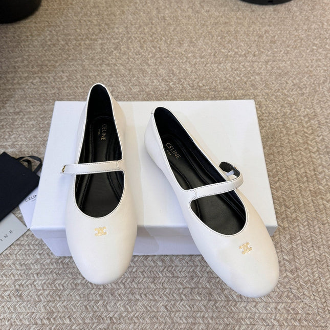 CELINE 26S BALLERINA FLATS IN WHITE LAMBSKIN