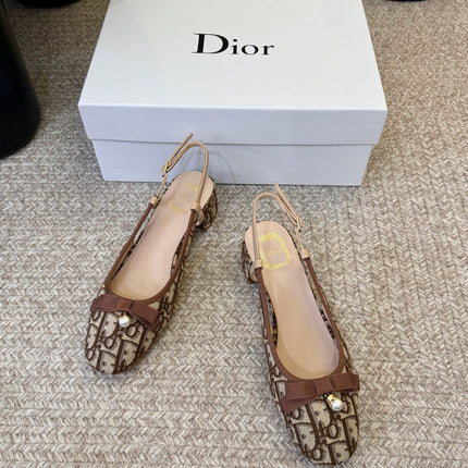 DIOR 26S BALLET SLINGBACK PUMPS IN BROWN DIOR OBLIQUE EMBROIDERED CANVAS