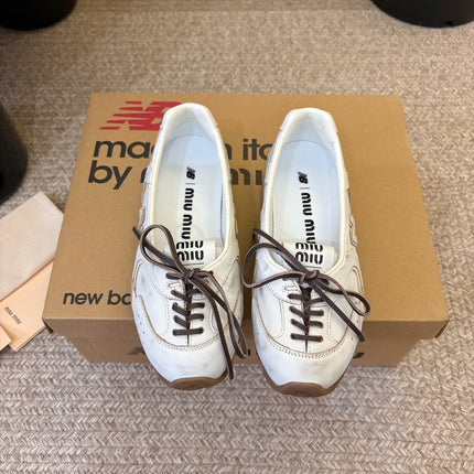 MIUMIU 26S LACE-UP BALLET IN CREAM WHITE CALFSKIN