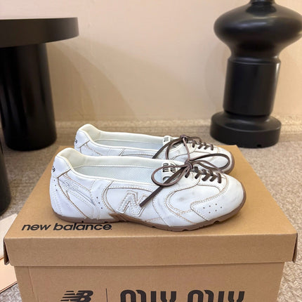 MIUMIU 26S LACE-UP BALLET IN CREAM WHITE CALFSKIN