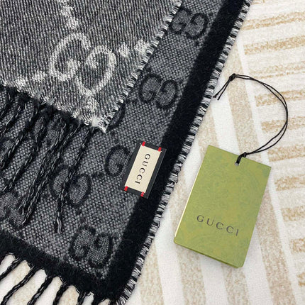 GG JACQUARD WOOL SCARF BLACK 398285