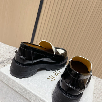 DIOR 25S BOY PLATFORM LOAFERS IN BLACK MIX WHITE CALFSKIN