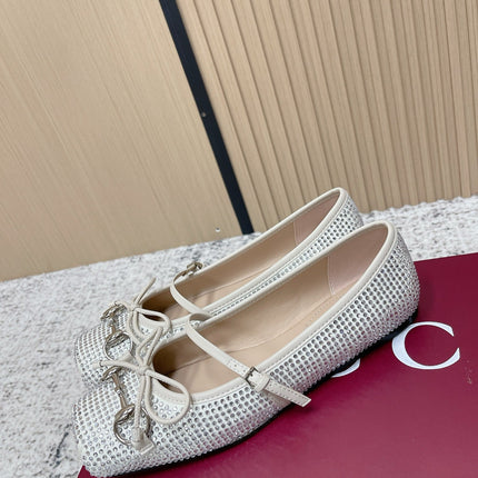 GUCCI 26S BALLET FLATS IN OFF WHITE WITH CRYSTALS