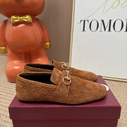 GUCCI 26S LOAFERS IN BROWN GG EMBOSSED SUEDE
