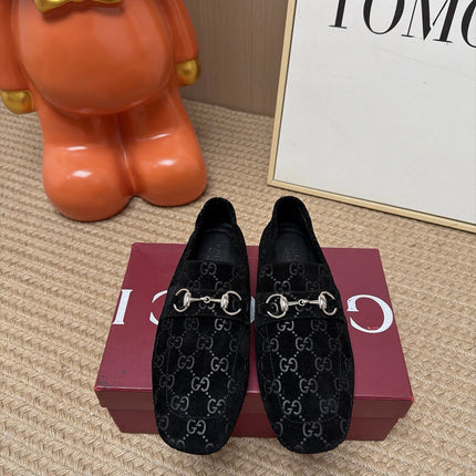 GUCCI 26S LOAFERS IN BLACK GG EMBOSSED SUEDE