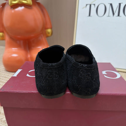 GUCCI 26S LOAFERS IN BLACK GG EMBOSSED SUEDE