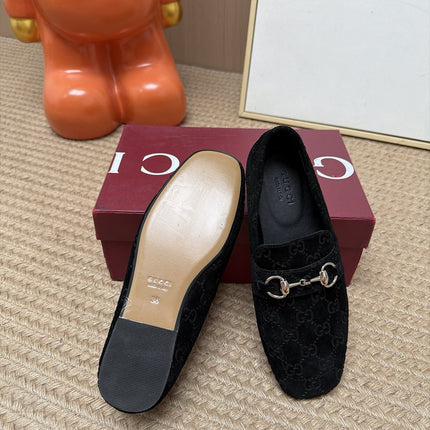 GUCCI 26S LOAFERS IN BLACK GG EMBOSSED SUEDE