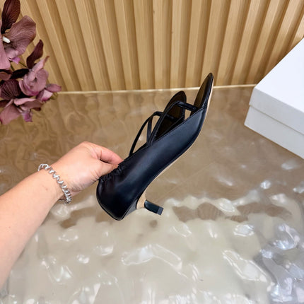 JACQUEMUS 26S THONG HEEL SANDALS 45 MM IN BLACK CALFSKIN
