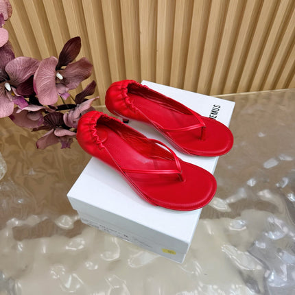 JACQUEMUS 26S THONG HEEL SANDALS 45 MM IN RED CALFSKIN